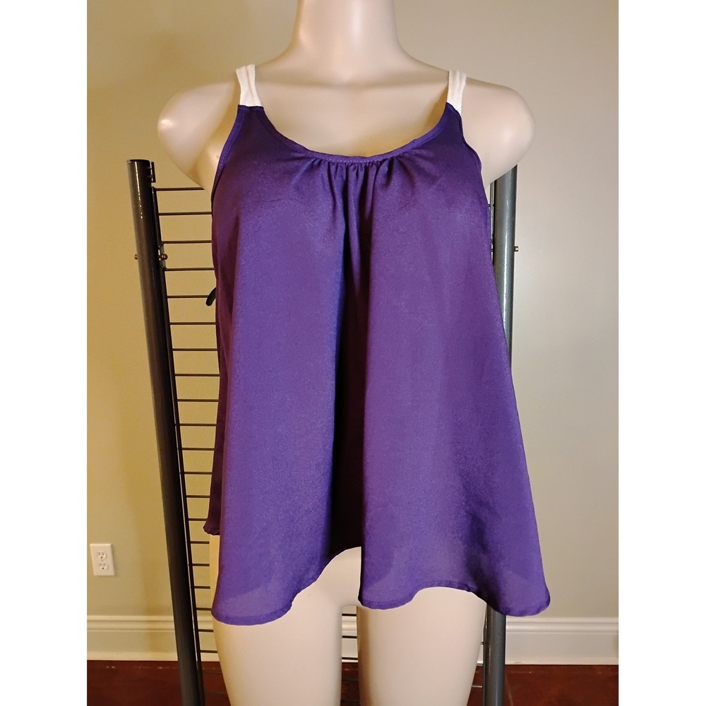 Peppermint Purple Sleeveless Babydoll Camisole Top White Straps Small T1785